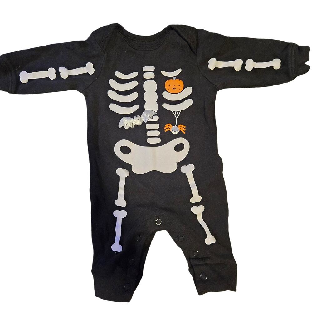 Size Newborn Baby Skeleton Halloween Sleeper - Black, Long Sleeve